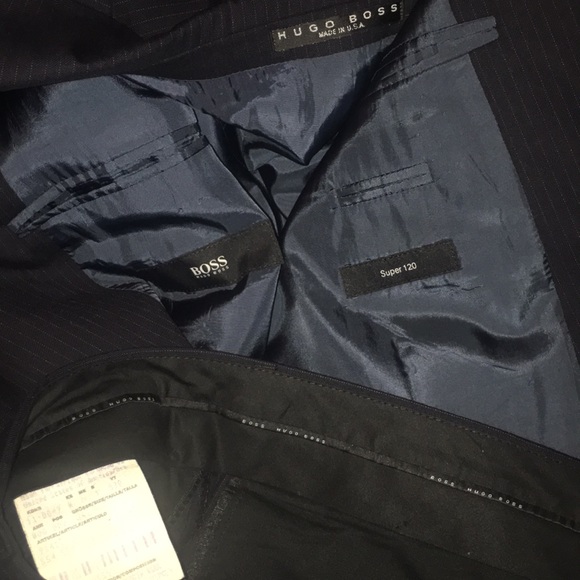 Hugo Boss Mens Sup120 navy pinstripe suit  46 Long - Picture 8 of 8